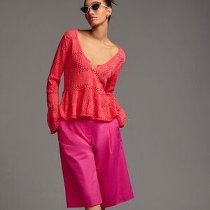 Anthropologie Pilcro Pointelle Babydoll Sweater XS